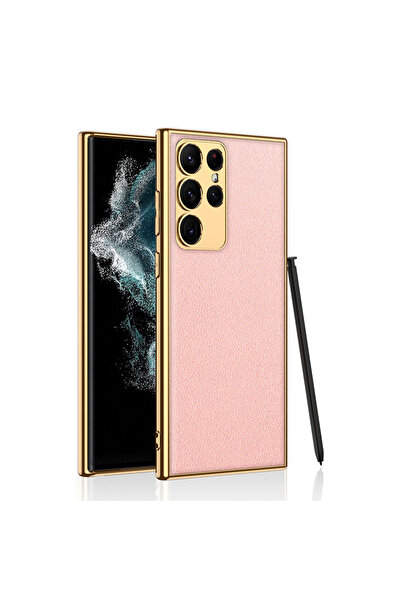 Effox حافظة لهاتف Galaxy S23 Ultra متوافقة مع مظهر جلدي وحواف مطلية بالكهرباء MKST Fizyon Case-Pe