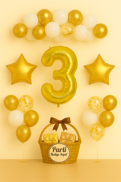 parti hediye sepeti Gold Yıldızlı 1 Yaş Doğum Günü Balon Seti | Beyaz Şeffaf ...
