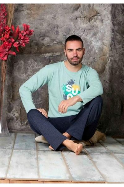 TOSKI Men's Pajamas Long Sleeve and Long Pants Green