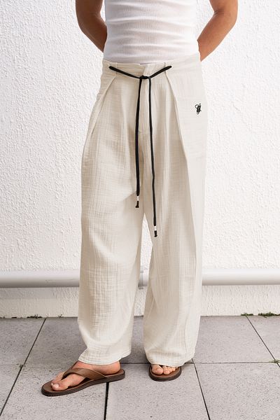 GIESTO PANTALONI BOHEM BEIGE CU DENTELA