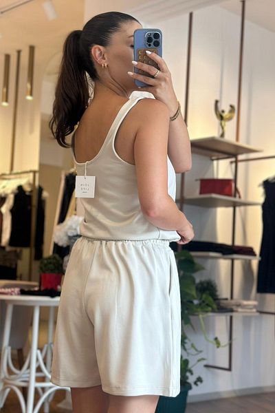 Unique Boutique Beige Modal Fabric Blouse Shorts Set