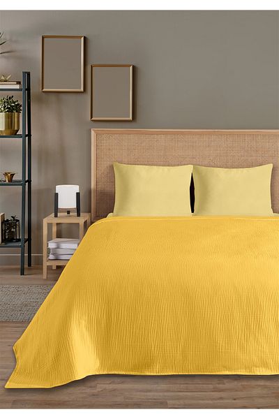 Evim 100% Natural Cotton 4 Layer Muslin Luxury Single Pique Set Yellow 160X230Cm