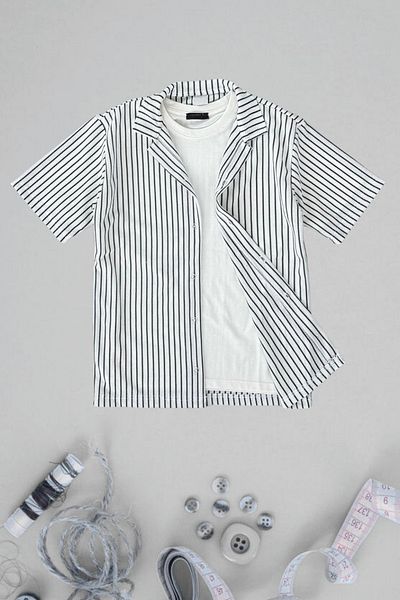 Ferhatlı Men's Waffle Shirt Short Sleeve Cotton Fabric Striped Seasonal Lycra Oversize