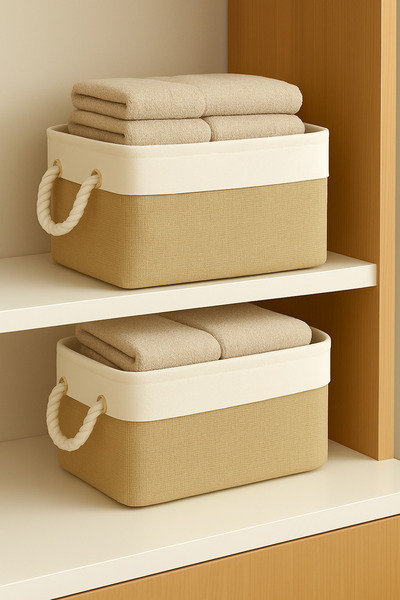 LUXWAY HOME 2'li Jüt Kumaş Dekoratif Sepet – Büyük Boy, Banyo, Oyuncak veya D...