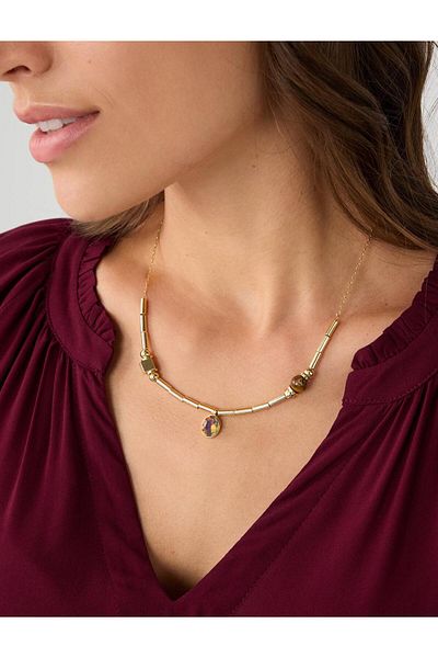 Jimmy Key Adjustable Chain Necklace with Gold Colored Stone Detail