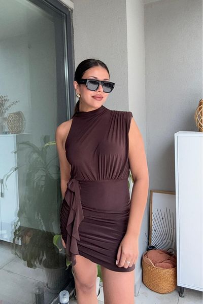 Güneş Asymmetrical Draped One Shoulder Mini Dress