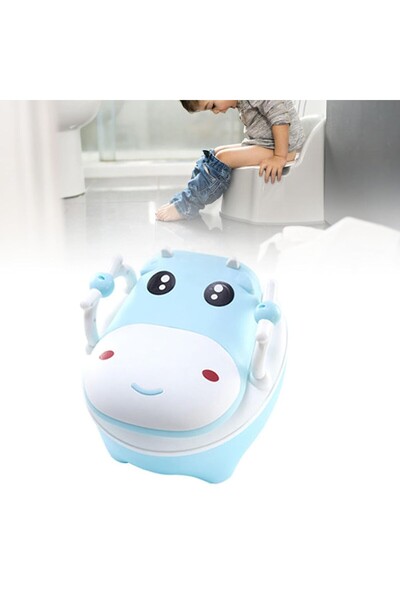 Flippy Children's Potty, +1 year, Portable Cow Design with Lid, Blue