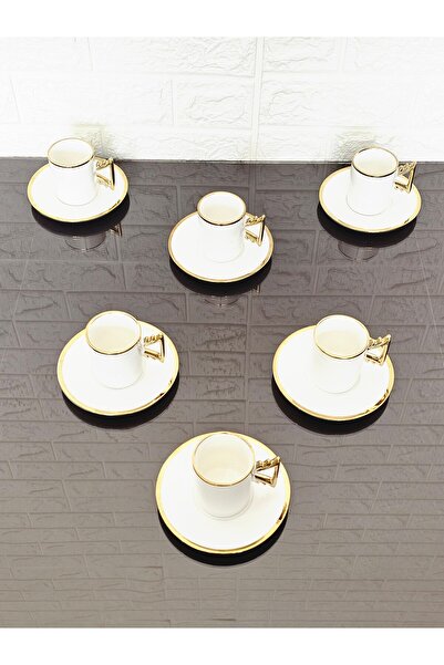 atabey home 6 Person Porcelain Cup Set Titanium Real Gold Plated
