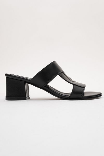 Ataköy Ayakkabı Women's Leather Thick Heel Slippers
