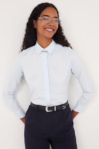 Tudors Women's Slim Fit Slim Fit Body Fitting Long Sleeve Hidden Button Detailed Blue Basic Shirt