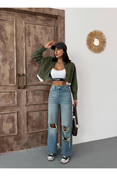 Zeo Basic Dámské široké džíny s vysokým pasem a širokými nohavicemi, modrá barva