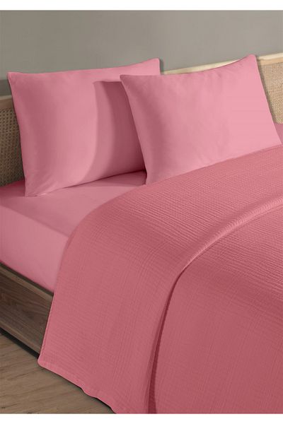 Evim 100% Natural Cotton 4 Layer Muslin Luxury Single Pique Set Dark Pink 160X230Cm