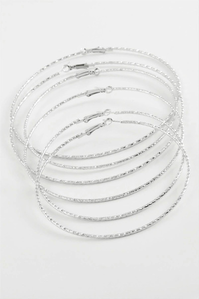 Eco Lounge Striped Metal Hoop Earrings 6 Pieces