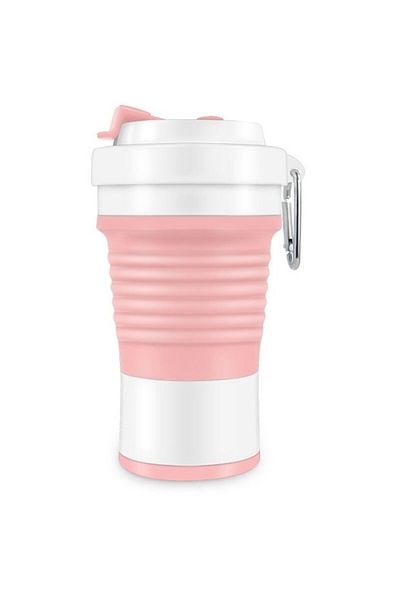 Royal Pahar pliabil din silicon, pentru calatorii, camping, 750 ml, pai inclus, 11.6 x 19.3 cm, roz