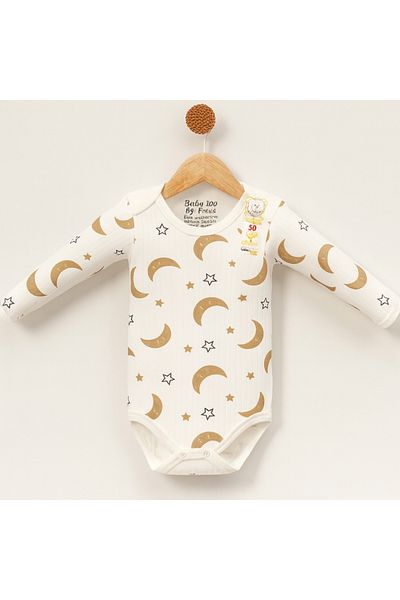mini mia 100% Cotton Moon Star Patterned Snap Fastener Badi |   Unisex |   0-36 Months
