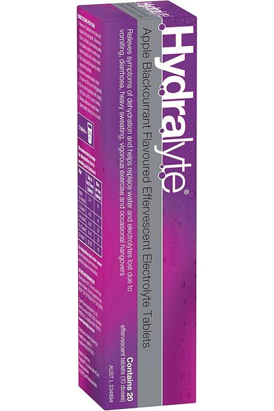 HYDRALYTE Effervescent Electrolyte Tablets, Apple and Blackcurrant Flavor, 20 Servings