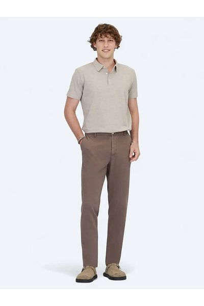 Kip Light Brown Polo Neck Cotton Blend T-Shirt