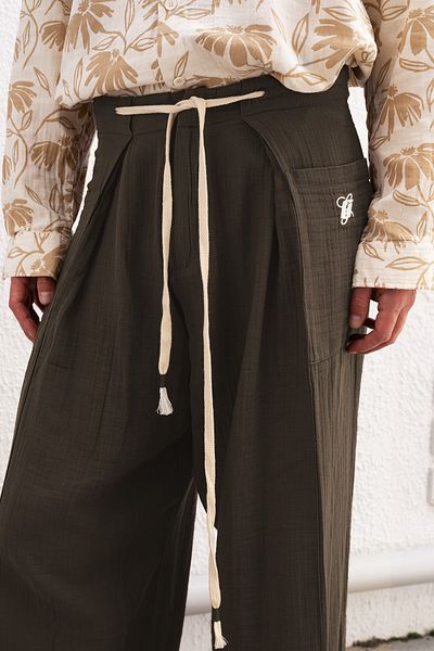 GIESTO PANTALONI BOHEMIANI KHAKI CU șireturi