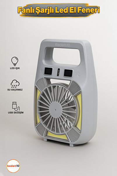 Badem10 Şarjlı Fanlı LED Kamp Lambası 4 Kademe Aydınlatma | Suya Dayanıklı Ty...