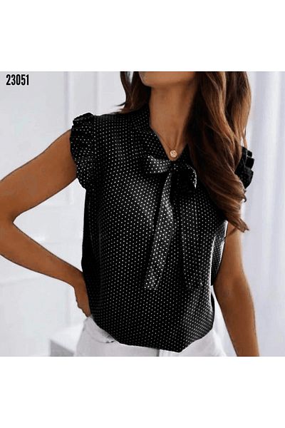rengafashion Moskrep fabric polka dot blouse (black)