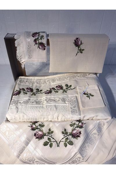 Vinezza Home Collection Dowry 6 Piece Floral Embroidered Etamine Prayer Rug Set Bundle Set