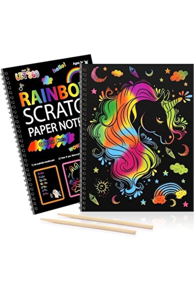 Danex Книжка за оцветяване с хартия за драскане, бамбукова химикалка, Rainbow...