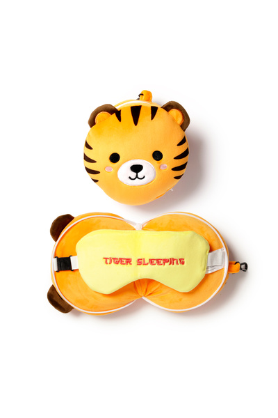 Relaxeazzz Children's Travel Pillow and Eye Mask-Tiger