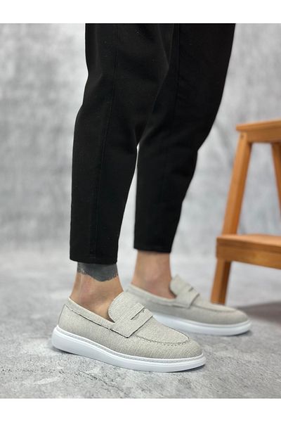 pabucmarketi Laceless Linen Men's Shoes Gray