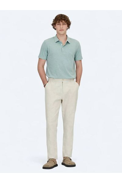 Kip Green Polo Neck Cotton Blend T-Shirt