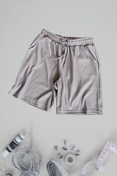 Ferhatlı Women's Men's Corded Shorts Ottoman Fabric Seasonal Lycra Lace-Up Shorts with Pockets