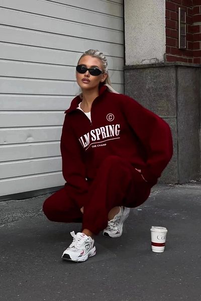 The Champ Clothing Γυναικείο μπορντό φούτερ με μισό φερμουάρ – Αντικατάσταση Palm Spring Printed Oversize Sports City Style