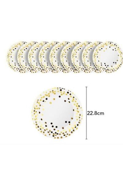 Flo Set 10 farfurii, diametru 23 cm, alb/auriu