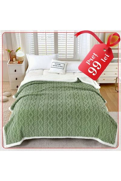 Ralex Tricot pattern fur blanket, for double bed 200 x 230 cm, Green