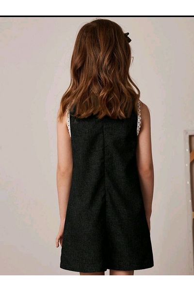 OEM Rochita fete, scoala, gradinita, cu guler polo si fundita, neagra, 7 ani, 122 cm
