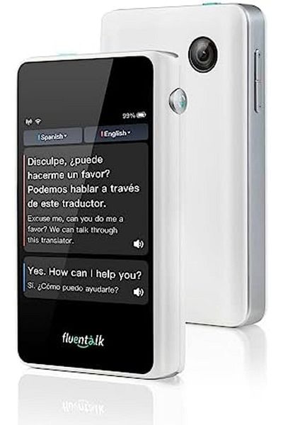 Fluentalk جهاز الترجمة الفورية Timekettle T1 Mini مع بيانات عالمية لمدة عام واحد (أبيض)