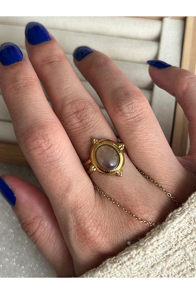 ringbox Light Purple Stone Steel Tarnish-Free Ring