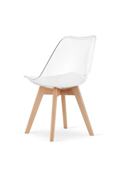 MultiStore Set 4 modern chairs, Scandinavian style with solid wood legs and ecological leather cushion, transpa