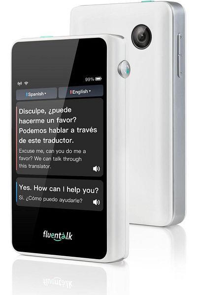 Fluentalk جهاز الترجمة الفورية Timekettle T1 Mini مع بيانات عالمية لمدة عام واحد (أبيض)