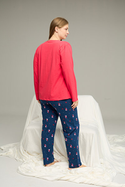 Siyah İnci narçiçeği desenli Curve Büyük Beden Battal Boy Pamuklu Pijama Takım25240770