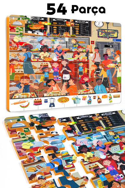 EVAKANCA 54 Parçalı Ara-Bul Kalın Çocuk Puzzle Yapboz Restaurant