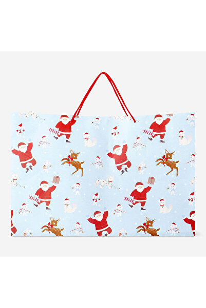 Flying Tiger Copenhagen Noel Baba ve Geyik Desenli Mavi Hediye Çantası