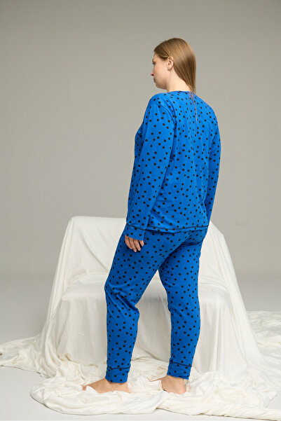 Siyah İnci saks desenli Curve Büyük Beden Battal Boy Pamuklu Pijama Takım25240773