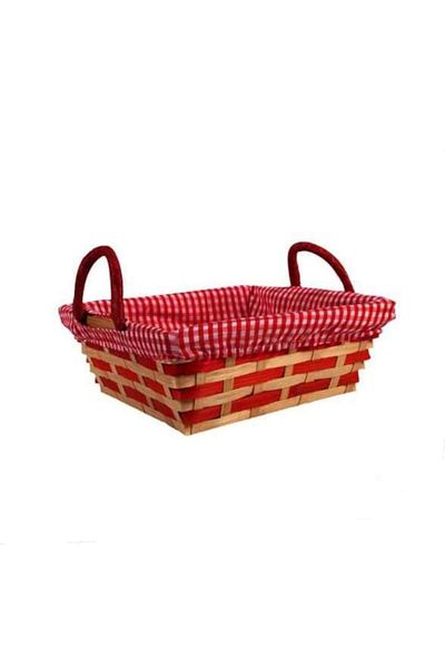 OEM Coș decorativ din bambus cu material bej roșu în carouri