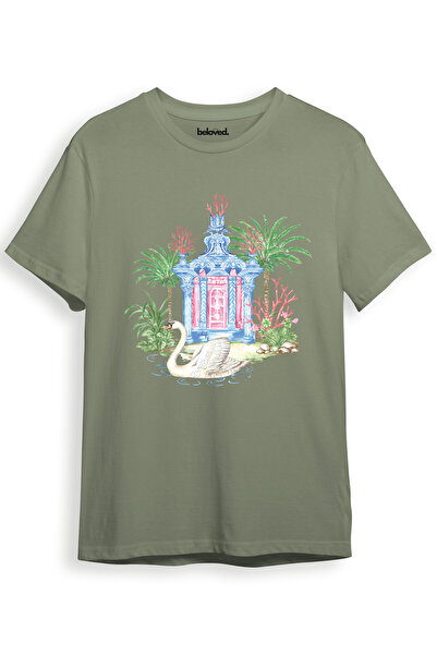 beloved.co تي شيرت بتصميم باروكي ونمط نخيل من Kuğulu مصنوع من القطن بنسبة 100% للجنسين بقصة عادية