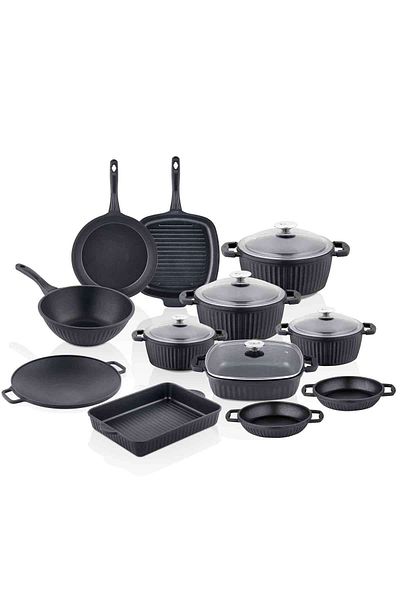 Taç Valeriya Casting Glass Cover 17 Piece Dowry Set Black