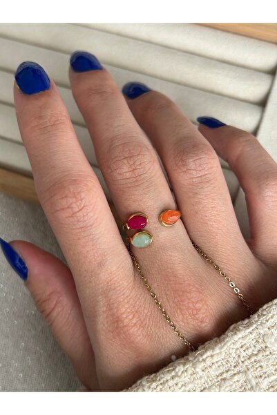 ringbox Multi-Colored Stone Steel Tarnish-Free Ring