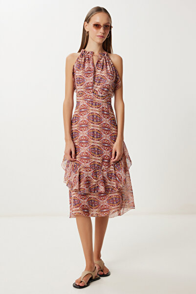 Lovelyİstanbul فستان شيفون صيفي منقوش LFG0056 وردي مجفف أرجواني