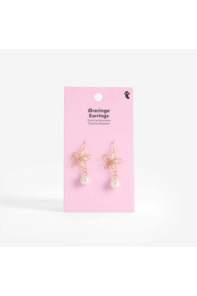 Flying Tiger Copenhagen İnci Detaylı Çiçekli Sallantılı Gold Küpe