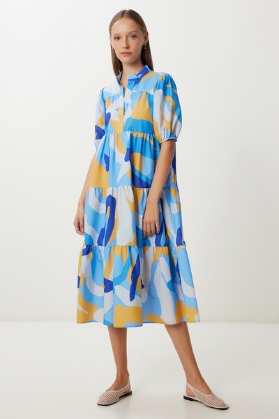 Lovelyİstanbul Rochie de vară cu volan cu model LFG0047 MALTĂ ALBASTRĂ