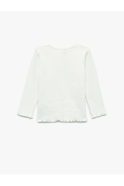 Koton Long Sleeve Crew Neck Ribbon Detailed Cotton T-Shirt